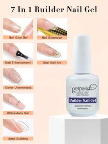 GELPOLISH 2pcs 15ml Gel Nail Base Coat And 7-In-1 Gel Nail Builder Set, Long-Lasting Glossy, Removable LED Gel, Suitable For Women Home DIY And Nail Salon - 無色 - 查看 7