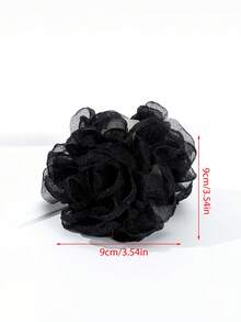 1pc 10cm Solid Color Large Mesh Rose Flower Hair Clip, Sweet & Elegant For Campus, Party, Wedding, Vacation Outfits Fall Winter Claw Clip Hair Accessories For Women Summer Beach Holiday Essential Vacay Hair Clips,Festival,Birthday - Black - View 4