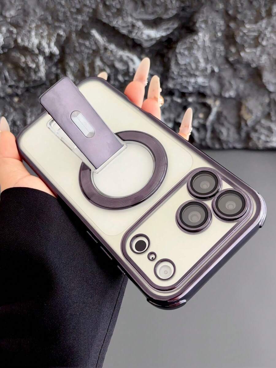 1 chiếc ốp lưng điện thoại từ tính trong suốt mạ điện, tương thích với iPhone 17 16 15 14 13 12 11 Pro Max Plus, bảo vệ camera, chất liệu silicon mềm. - màu đen - Xem 1