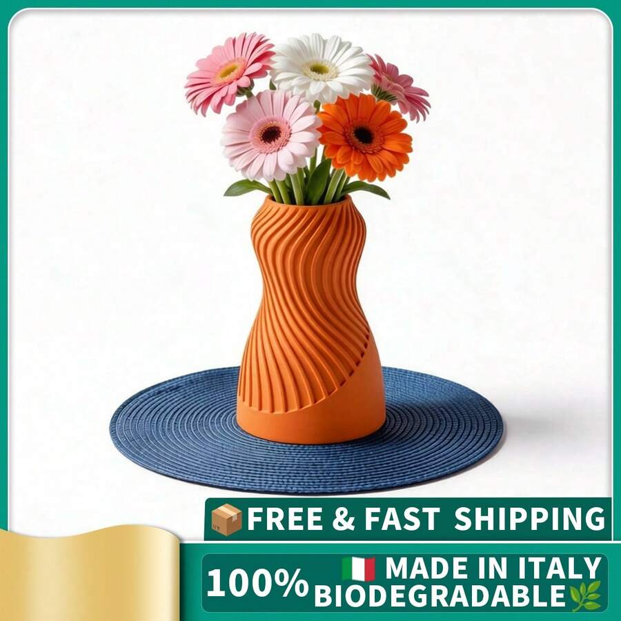 ORIZZONTE Vase décoratif moderne à texture spirale ondulée – Design minimaliste et élégant, forme élancée, idéal pour les fleurs séchées et fraîches – Vase artistique à effet de mouvement pour la maison ou le bureau – 100 % fabriqué en Italie, expédié d'Italie
