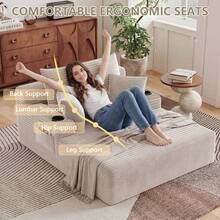 65inch Chaise Lounge Chair Indoor,Boneless Couches For Living Room With Cup Holder ,Wide Armrest & Throw Pillows,Reading Chair For Adults,Small Sofa Bed Couch For Living Room,No Assembly Required,Beige - Màu be - 65 inch - Xem 5