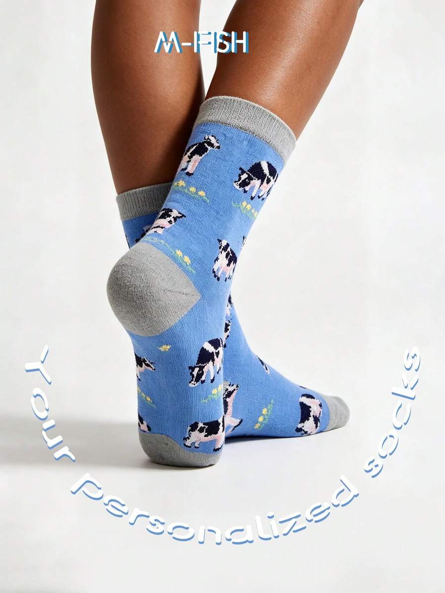 1 đôi tất nữ cao đến giữa bắp chân, tất đôi unisex, tất dài nam họa tiết hoa lá, tất vui nhộn - Nhiều màu - Xem 1