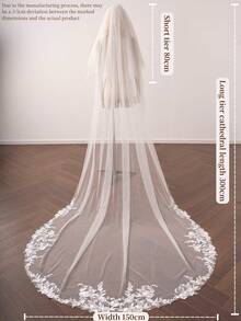 1 Pc 2 Tier Wedding Veil Lace Applique Cathedral/Chapel Bridal Veil Blusher Veils With Comb For Bride White Ivory - Multicolor - View 16