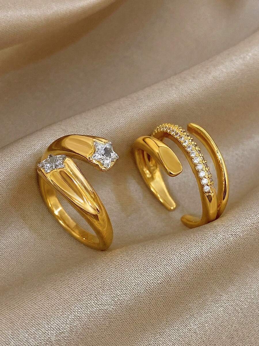 Nhẫn kim cương hình ngôi sao mạ vàng 18K bằng thép không gỉ, nhẫn nữ, nhẫn thép không gỉ, nhẫn mạ vàng, trang sức cao cấp, thích hợp đeo hàng ngày, đính hôn, dự tiệc, hẹn hò, sinh nhật, đi biển, lễ Phục sinh, Ngày của Mẹ, quà tặng Ngày Valentine, trang sức mùa hè, trang sức đi biển, trang sức phong cách Bohemian. - Nhiều màu - Xem 1