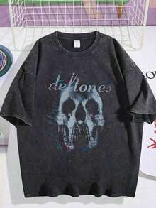 1Pcs,2026,EWH Vintage Washed Rock Tee|      Band Skull Print, Alternative Metal Fans Short - Sleeve,Cheap Clothes,Shirts Graphic,T Shirt Men DG004summer Outfits For Women - 黑色 - 查看 9