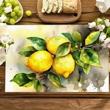 柠檬印花亚麻餐垫（1件/4件/6件/8件装），适用于餐桌，四季皆宜，现代可水洗餐垫，房间装饰，杯垫，厨房餐垫，室内外派对装饰，家居装饰，理想礼品 - 彩色 - 查看 2