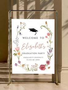 Personalized Graduation Poster, Floral Graduation Welcome Sign And Photo, Customized Name Text, Graduation Party Theme Background, Graduation Welcome Sign Template, Graduation Welcome Poster, Personalized Name Canvas Wall Art, Wild Flower Graduation Welcome Sign, Memorial Wall Decor Poster - Multicolor - View 6