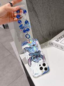 Disney Has Authorized, Phone Case - Chain Set, The Stitch Lilo & Stitch Phone Case Plus A Silicone 3D Or Fluffy Style Stitch Bracelet With Metallic Ring Removable Bracelet, Stitch And Angel Pattern, Compatible With Iphone 17/16/15/14/13/12/11/XS/XR/X Plus Pro Max, Wavy Design Phone Case For Girl, A Stylish Cartoon Summer Phone Case, The Perfect Gift Choice, Phone Protection, Durable Phone Cover, Great Gift For Friends And Family - 白色款式B - 查看 4