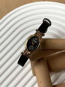 1pc Women's Oval Roman Numeral Casual Elegant Quartz Wrist Watch, Suitable For Daily Wear - Black - View 7