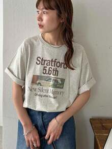 Retro Car Print Short-Sleeved T-Shirt, 100% Cotton, Women's Casual Everyday Wear, Domestic Shipping. Women's Clothing, New Summer Style, Summer Clothes, Ladies, High Price, Short Sleeves, Spring Clothes, One Women's Short-Sleeved T-Shirt, Plain Design, Regular Length, Pure Cotton Material, Comfortable To Wear, Machine Washable. - Màu Xám nhạt - Xem 2