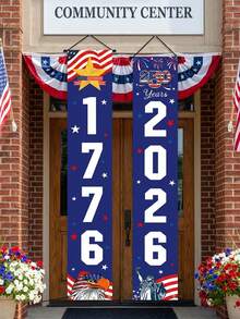 一套2026年美国独立日250周年爱国主题装饰品，5种款式美国国旗挂旗，尺寸180x30厘米，适用于门廊、庭院、派对、墙面装饰。“独立日”“爱国主题装饰” - A - 查看 6