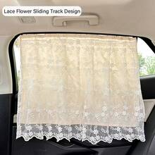 1PC Lace Double-Layer Track-Type Car Sunshade Curtain With Suction Cup Mounting, Privacy Car Curtain For Baby Side Window And Rear Sun Protection Curtain - Suction Cup Lace Double-layer Curtains - View 4