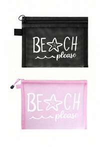 Multi-Color Fashion Mesh Beach Bag, Makeup Bag Printed With "Beach" Text, Beach Theme. Large Capacity Transparent Makeup Bag, Nylon Zipper Cosmetic Bag, Lightweight, Can Store Sunscreen, Snacks, Bikini And Beach Essentials. Spring/Summer Storage, Durable, Suitable For Swimming, Beach, Diving And Summer Vacation, Back To School, Lightweight Sun Protection Storage Bag, Suitable For Friends, Mother's Day, Back To School Season - Multicolor - View 21