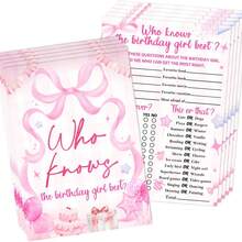 20pcs Pink Birthday Party Game Cards - Pink Bow Themed Pajama Party Supplies - Birthday Night Game Ideas - Multicolor - View 4