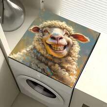 1pc Unique Design Red Headscarf Lamb Pattern Non-Slip Washing Machine Mat, Rubber Material, Heat Resistant And Washable, Suitable For Washing Machine, Dryer, Kitchen Draining Mat, Drying Mat, Countertop Heat Resistant Mat, Coffee Bar Decor, Laundry Room Decor, Friendly Gift For Friends - A Sheep With a Crooked Smile - View 12