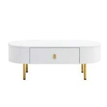 Luxury Lightweight TV Unit And Coffee Table Set For Living Room, With Drawers And Rounded Corners. - 白色 - 查看 11
