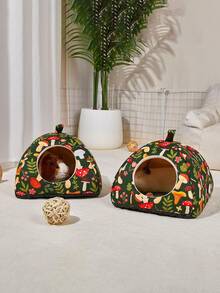1pc Mushroom Shaped Guinea Pig Hideout, Soft Washable Cushion, Non-Slip Bottom Rabbit Hamster Hideaway, Small Pet Ferret Accessories, Hamster Supplies - Dark Green - View 2