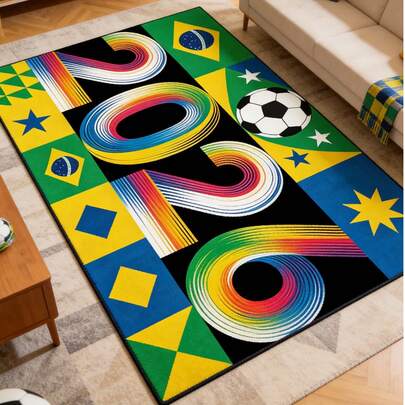 1pc Geometric Patchwork Football Carpet, Square Decorative Rug, Carpet For Living Room, Kitchen Mat, Bedroom Carpet, Bathroom Mat