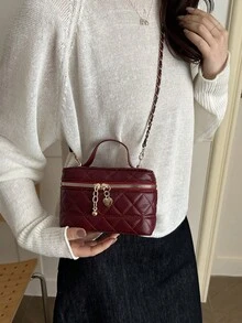 Bolso de cadena ligero mini acolchado tipo cubo, adecuado para niñas, estudiantes universitarias y trabajadoras de oficina - Burdeos - Ver 4