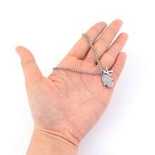 1pc New Fashion Silvery Initial Hamsa Hand Pendant Stainless Steel Chain Necklaces For Men - Silver - View 3