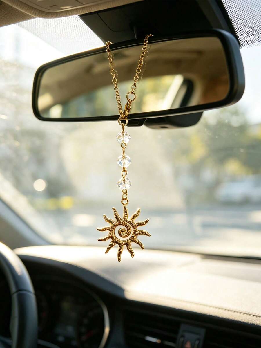 1 pieza Colgante de coche con forma de sol estilo bohemio, decoración para el espejo retrovisor interior - A - Ver 1