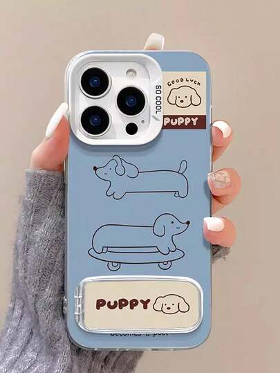 1 Pc, Skateboard Puppy Mirror Stand Withfrosted Silver Anti-Drop Pivot Case Following, Iphone17 Iphone17promax/Iphone16promax/Iphone15pro/Iphone14 Iphone13/12/11fit For Family/Friends/Sister/Girlfriend Onvalentine's Day Gift/Birthday Gift/Mother's Daygift/Easter Gift.