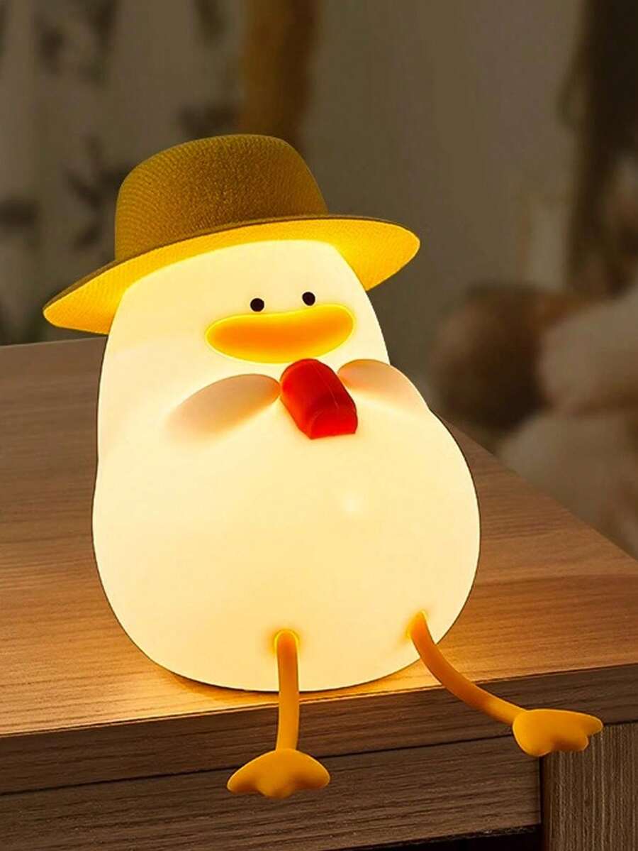 Cute Duck Night Light, Soft Silicone Animal Shape, Portable Bedside Lamp, Adds Ambiance To Any Room, Suitable For Bedroom Or Living Room, Also A Fun Home Decoration [Large/Small: Always On | USB Version: Touch Dimming] - 彩色 - 查看 1