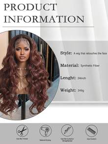 24 Inch 13*5*1 Mixture Color Curly Wave Wig Carnival Body Wave Curly High Quality Japanese Fiber Synthetic Suitable For Various Races, Japanese Fiber T-Part Lace For Daily High Quality Natural Beautiful Easy To Wear Economic Wig Elastic Mesh Cap - Piano Color - View 7