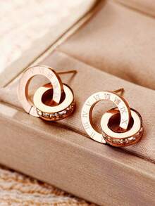 Luxury European And American Fashion Roman Numeral Necklace, Elegant And High-End Design For Women - Roman Earrings - View 3