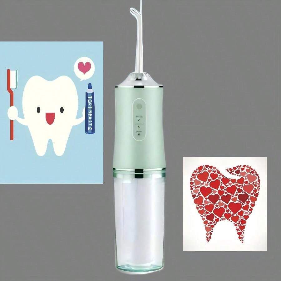 Irrigador bucal eléctrico con 4 boquillas | Limpiador dental portátil para el hogar y el cuidado bucal - Verde - Ver 1
