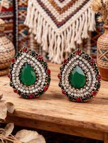Hoa tai đính hạt nhiều lớp màu ngọc lam phong cách Bohemian cổ điển, trang sức dài dệt nhiều lớp thủ công, phụ kiện. - 3444 giọt nước - Xem 4
