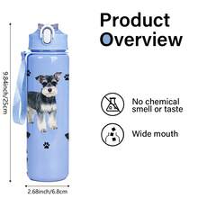 1件 750ml/26oz 3D列印雪拿里犬圖案運動水壺，附吸管，5色可選，便攜手柄，輕巧，開學首日適用 - 彩色 - 查看 3