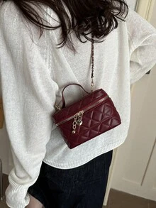 Bolso de cadena ligero mini acolchado tipo cubo, adecuado para niñas, estudiantes universitarias y trabajadoras de oficina - Burdeos - Ver 5