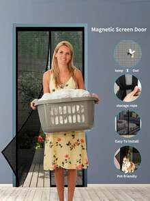 Self-Magnetic Self-Sealing Mosquito Net Door - Automatic Closing Magnetic Mesh Curtain, Suitable For All Seasons, Fits Front/Back Doors, Patio And Balcony, Easy Installation - Multicolor - View 3