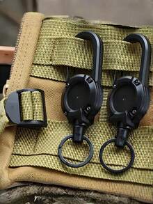 1个重型伸缩证件卷轴，配23.6英寸钢丝挂绳，户外伸缩钥匙链，黑色 - C-多色 - 查看 5