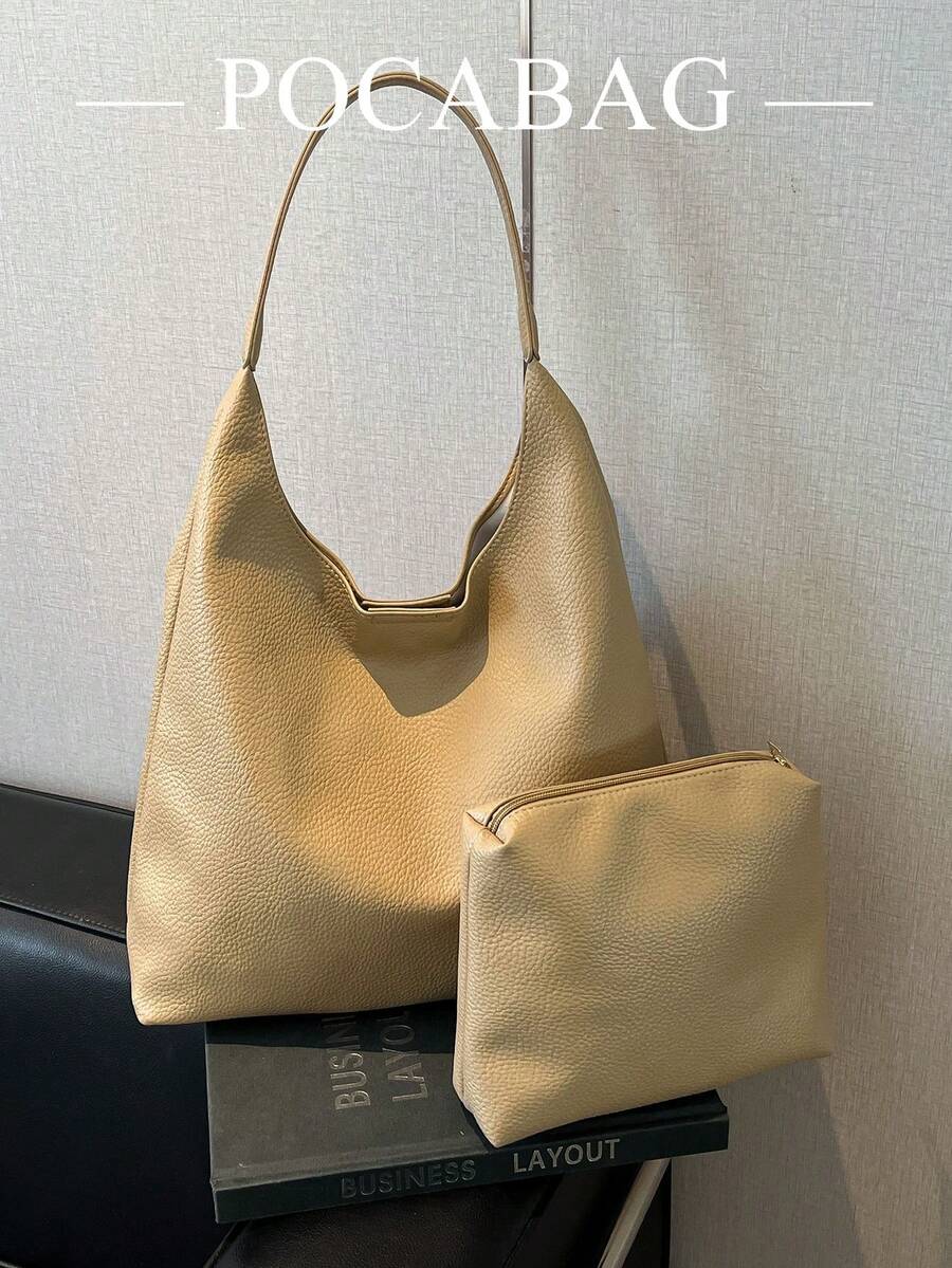 2026 New Solid Color Fashionable Commuter Tote Bag, Minimalist Niche Design Underarm Bag, Stylish Large Capacity Shoulder Bag