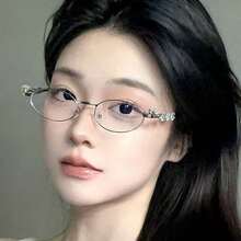 1副男女通用时尚个性化艺术水钻装饰无度数眼镜 - 金框白片 - 查看 2