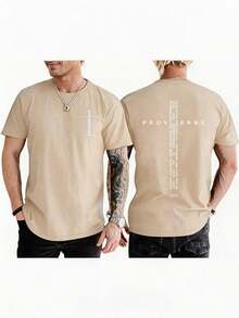 Men'S Crew Neck Graphic Print Short Sleeve Street Wear T-Shirt, Christian Shirts For Men Vintage Religious Cross Bible Verse T-Shirt Jesus Faith Tshirt Inspirational Graphic Tees, Funny Graphic Tees For, Boyfriend Gift - 杏色 - 查看 12