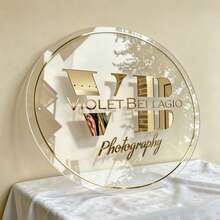 Personalized And Unique Custom Gold Commercial Signage, Transparent Acrylic Background, Inlaid With Gold Decorative Studs, With Mirrored And Shimmering Effects, Suitable For Home Decor. - Gold - View 13