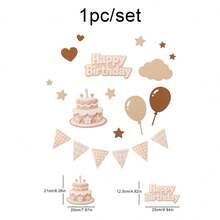 Birthday Party Decoration Balloons, Room Wall Hanging Flags, Letter Banners, Cake Set, Vintage Teddy Bear Backdrop, Party Supplies - Multicolor - View 9