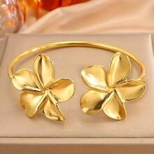 1 chiếc vòng tay kim loại cao cấp hình hoa, kiểu dáng tối giản, thanh lịch dành cho nữ. - Vàng - Xem 3