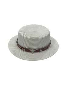1pc Women's Straw Brimless Boho Flat Top Straw Hat, Summer Beach Sun Hat For Outdoor Travel, Sun Protection,Holiday,Festival - MZ3080+ML42 - View 20