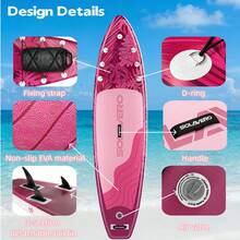 323cm Inflatable SUP Board With Accessories, 3 Removable Fins & Adjustable Paddle | Non-Slip Adult Paddle Board In Various Designs For All Water Activities - 粉紅色叢林 - 查看 5