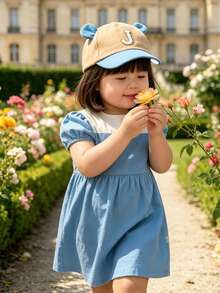 1pc A-Z Letter Soft Breathable Adjustable Cute Bear Ear Baseball Cap, Suitable For 6 Months - 3 Years Old Toddlers, Spring/Summer Outdoor Activities - Blue and Skin Color Combination - View 4