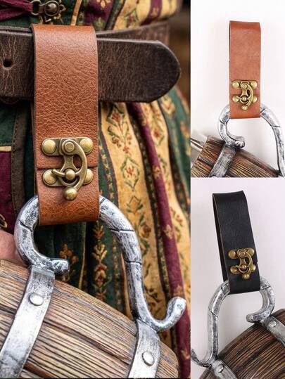 1 chiếc móc treo cốc bia bằng da PU thời Trung cổ, phụ kiện cosplay Viking cho lễ hội Phục Hưng, LARP, móc treo cổ điển cho cốc bia, đạo cụ Halloween.