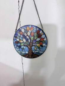 Decoración colgante de vidrio, ornamento colgante de ventana con árbol de la vida de planta de primavera, atrapasol - A - Ver 6