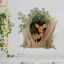 1pc 2D/FLAT, Self-Adhesive Wall Stickers With Tree Hole & Deers Decoration Pattern, Forest - Style PVC Stickers, Suitable For Wall Decoration - A - View 5