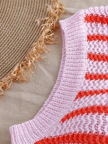 Women's Casual Striped Contrast Color Knit Sleeveless Sweater Vest, Spring/Summer Pink - Pink - View 4
