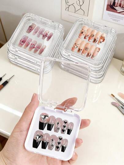 12 st akryl nagellacksdisplaylåda, stapelbar nagelkonstorganisatör med 30 st dubbelsidigt tejp, lämplig för nagelsalonger, gör-det-själv-entusiaster, brudstylister, utmärkt present till alla hjärtans dag och jul