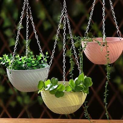 1/4 Set Includes Flower Pot, Drip Tray, Drainage Plug And Hanging Chain. This Multifunctional Indoor/Outdoor Hanging Planter Is Suitable For Home Gardens, Balconies, Patios And Yards. Durable, Practical, Space-Saving, And Easily Matches Any Decor Style.
